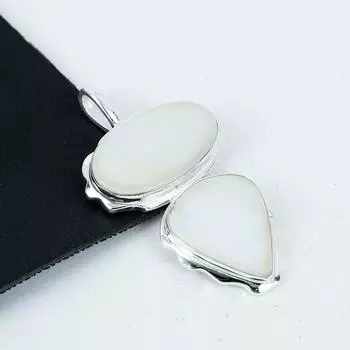 Серебряный кулон с натуральным перламутром и драгоценными камнями из стерлингового серебра 925 пробы — дизайн ручной работы, повседневные украшения, уникальные подарки на помолвку с подвеской 2.75 белый