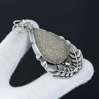 Серебряный кулон с натуральным пиритом и друзой из стерлингового серебра 925 пробы — дизайн ручной работы, повседневные украшения, уникальный кулон с цитрином, пасхальный подарок 2.36 золотистый