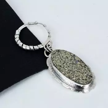 Серебряный кулон с натуральным пиритом и друзой из стерлингового серебра 925 пробы — дизайн ручной работы, повседневные украшения, уникальные пасхальные подарки с подвеской 2.36 золотистый