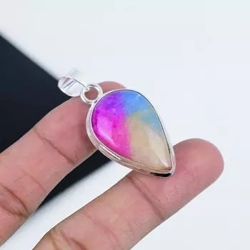 Серебряный кулон с натуральным радугой и солнечным кварцем из стерлингового серебра 925 пробы — дизайн груши ручной работы, повседневная бижутерия, подарок на День отца 2.16 фиолетовый