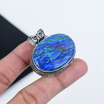 Серебряный кулон с натуральным радужным драгоценным камнем Clacilika из стерлингового серебра 925 пробы — овальный дизайн ручной работы, повседневное украшение, подарок на День матери 1.5 синий