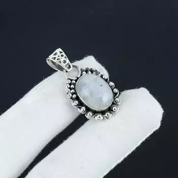 Серебряный кулон с натуральным радужным лунным камнем из стерлингового серебра 925 пробы — дизайн ручной работы, повседневные украшения, уникальный подарок-подвеска для нее 1.96 белый