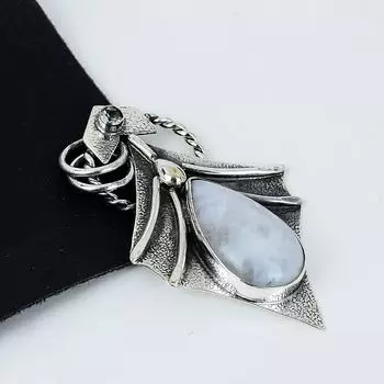 Серебряный кулон с натуральным радужным лунным камнем из стерлингового серебра 925 пробы — дизайн ручной работы, повседневные украшения, уникальный кулон в подарок на день рождения 2.36 белый