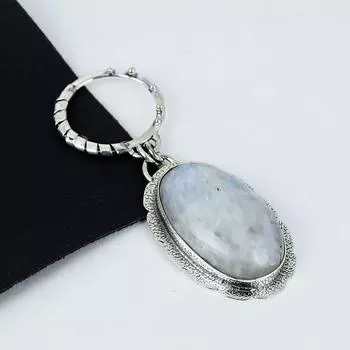 Серебряный кулон с натуральным радужным лунным камнем из стерлингового серебра 925 пробы — дизайн ручной работы, повседневные украшения, уникальные подарки на День благодарения в виде кулона 2.36 белый