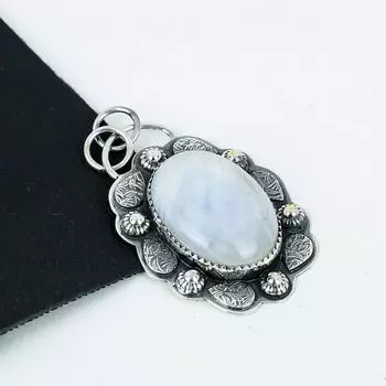 Серебряный кулон с натуральным радужным лунным камнем из стерлингового серебра 925 пробы — дизайн ручной работы, повседневные украшения, уникальные пасхальные подарки с подвеской 2.55 белый