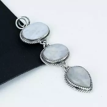 Серебряный кулон с натуральным радужным лунным камнем из серебра 925 пробы — дизайн ручной работы, повседневные украшения, уникальные пасхальные подарки в виде кулона 3.34 белый