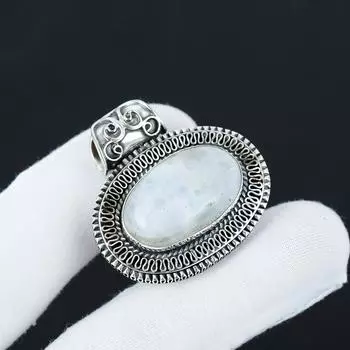 Серебряный кулон с натуральным радужным лунным камнем из стерлингового серебра 925 пробы — дизайн ручной работы, повседневные украшения, антикварные подвески для вечеринок, подарки 2.36 белый