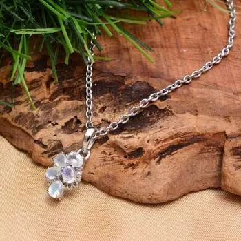 Серебряный кулон с натуральным радужным лунным камнем ~925 пробы, подарочный кулон из серебра