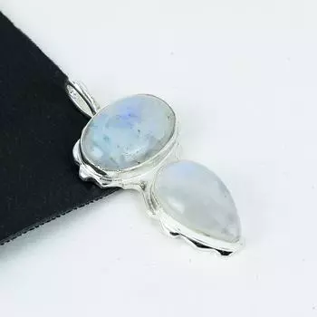 Серебряный кулон с натуральным радужным лунным камнем из стерлингового серебра 925 пробы — дизайн ручной работы, повседневные украшения, уникальный кулон для праздничного наряда в подарок 2.75 белый