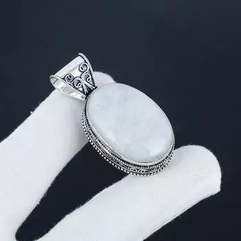 Серебряный кулон с натуральным радужным лунным камнем из стерлингового серебра 925 пробы — овальный дизайн ручной работы, повседневное ювелирное украшение в подарок для нее 1.96 белый