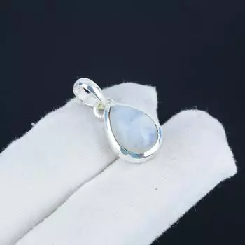 Серебряный кулон с натуральным радужным лунным камнем из стерлингового серебра 925 пробы — дизайн груши ручной работы, повседневная одежда, минималистичное украшение, подарок на день рождения 1 белый