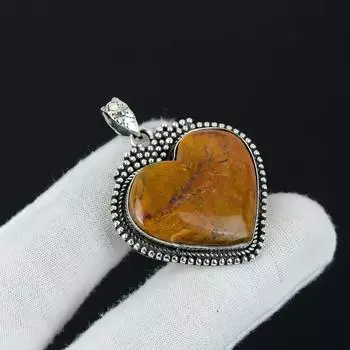 Серебряный кулон с натуральным рисунком яшмы из стерлингового серебра 925 пробы — дизайн ручной работы, повседневные украшения, уникальный кулон в подарок для нее 2.16 коричневый