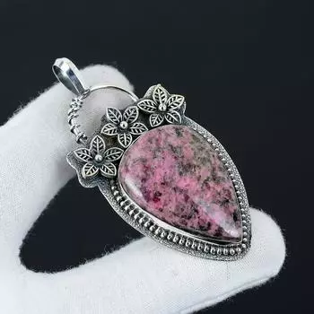 Серебряный кулон с натуральным родохрозитом из стерлингового серебра 925 пробы — цветочный дизайн ручной работы, повседневные украшения, уникальный кулон в подарок на вечеринку 2.55 розовый