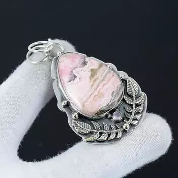 Серебряный кулон с натуральным родохрозитом из стерлингового серебра 925 пробы — дизайн ручной работы, повседневные украшения, уникальный подарочный кулон из халцедона 2.36 розовый