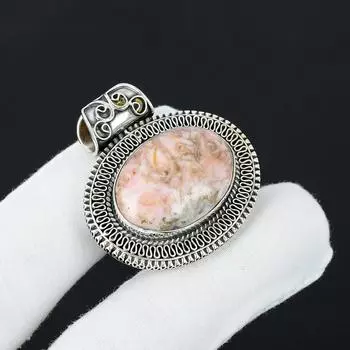 Серебряный кулон с натуральным родохрозитом из стерлингового серебра 925 пробы — дизайн ручной работы, повседневные украшения, антикварные кулоны, подарки на вату 2.36 розовый