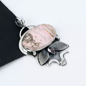 Серебряный кулон с натуральным родохрозитом, розовым кунцитом, серебро 925 пробы — дизайн ручной работы, повседневные украшения, уникальные подарки-кулоны 2.55 розовый