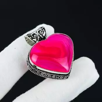 Серебряный кулон с натуральным розовым ботсванским агатом из серебра 925 пробы — дизайн сердца ручной работы, повседневные украшения, уникальные подарки-кулоны 2.16 розовый