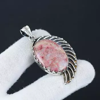 Серебряный кулон с натуральным розовым драгоценным камнем тулитом из стерлингового серебра 925 пробы — дизайн ручной работы, повседневные украшения, уникальный кулон в подарок на вечеринку 2.36 розовый