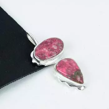 Серебряный кулон с натуральным розовым драгоценным камнем тулитом из серебра 925 пробы — дизайн ручной работы, повседневные украшения, уникальные подарки в виде подвески 2.75 розовый