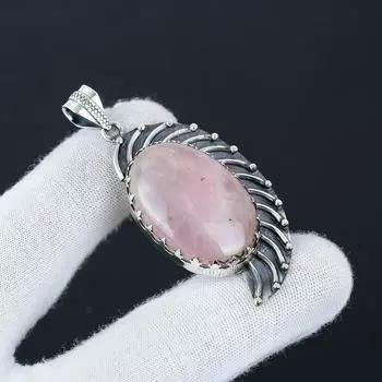 Серебряный кулон с натуральным розовым кварцем и драгоценным камнем из стерлингового серебра 925 пробы — дизайн ручной работы, повседневные украшения, уникальный кулон в подарок на день рождения 2.36 розовый
