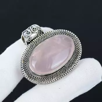 Серебряный кулон с натуральным розовым кварцем и драгоценным камнем из стерлингового серебра 925 пробы — дизайн ручной работы, повседневные украшения, антикварные подвески, подарки для вечеринок 2.36 розовый