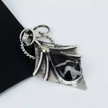 Серебряный кулон с натуральным септарианским драгоценным камнем из серебра 925 пробы — дизайн ручной работы, повседневные украшения, уникальный кулон с дымчатым топазом, пасхальные подарки 2.36 чёрный