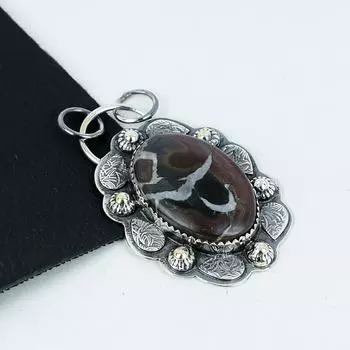 Серебряный кулон с натуральным септарианским драгоценным камнем из серебра 925 пробы — дизайн ручной работы, повседневные украшения, уникальный кулон в подарок на День отца 2.55 коричневый