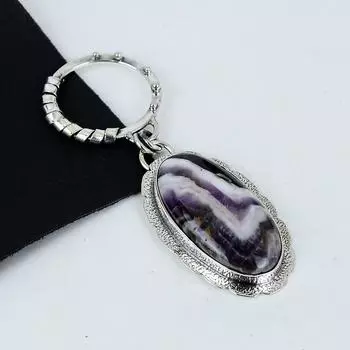 Серебряный кулон с натуральным шевронным аметистом из стерлингового серебра 925 пробы — дизайн ручной работы, повседневные украшения, уникальные подарки на день рождения в виде кулона 2.36 фиолетовый