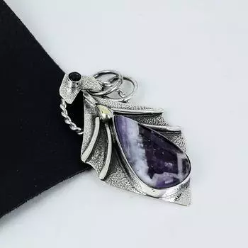 Серебряный кулон с натуральным синим шеелитом из стерлингового серебра 925 пробы — дизайн ручной работы, повседневные украшения, уникальный черный кулон на позвоночник в подарок 2.36 синий