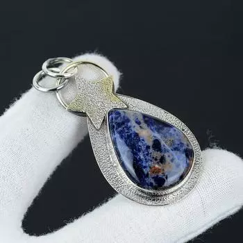 Серебряный кулон с натуральным содалитом из стерлингового серебра 925 пробы — дизайн в виде звезды ручной работы, повседневные украшения, уникальный кулон в подарок на вечеринку 2.55 синий