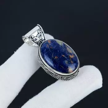 Серебряный кулон с натуральным содалитом из стерлингового серебра 925 пробы — овальный дизайн ручной работы, повседневное украшение для помолвки 1.96 синий