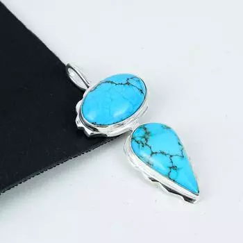 Серебряный кулон с натуральным тибетским бирюзовым камнем из стерлингового серебра 925 пробы — дизайн ручной работы, повседневные украшения, уникальный кулон в подарок для нее 2.75 синий