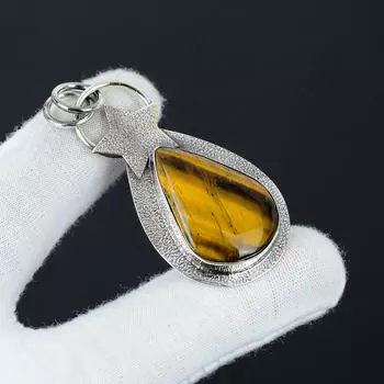 Серебряный кулон с натуральным тигровым глазом из стерлингового серебра 925 пробы — дизайн звезды ручной работы, повседневные украшения, уникальный кулон, подарок на День благодарения 2.55 коричневый