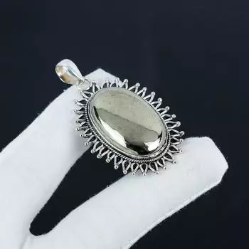 Серебряный кулон с натуральным золотым драгоценным камнем Apache Pyrtie из стерлингового серебра 925 пробы — овальный дизайн ручной работы, повседневная бижутерия, подарок на Пасху 2.16 золотистый