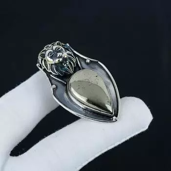 Серебряный кулон с натуральным золотым драгоценным камнем Apache Pyrtie из стерлингового серебра 925 пробы — дизайн ручной работы, повседневные украшения, уникальный кулон для вечеринки в подарок 2.55 золотистый