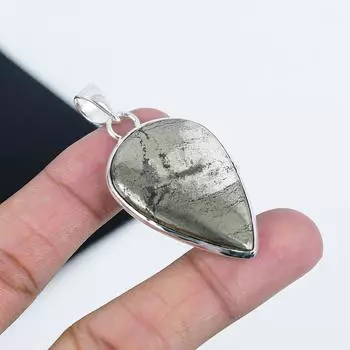 Серебряный кулон с натуральным золотым пиритом апачи из стерлингового серебра 925 пробы - дизайн груши ручной работы, повседневное ювелирное украшение в подарок для мужчин 2.16 золотистый