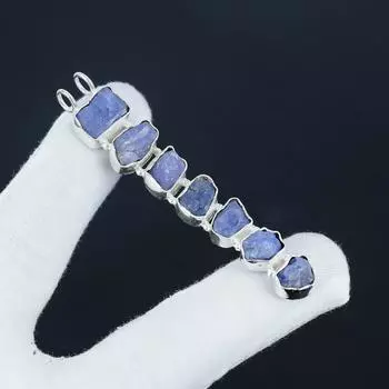 Серебряный кулон с необработанным драгоценным камнем аметист из серебра 925 пробы — дизайн ручной работы, повседневное украшение, подарок на помолвку 2.95 синий