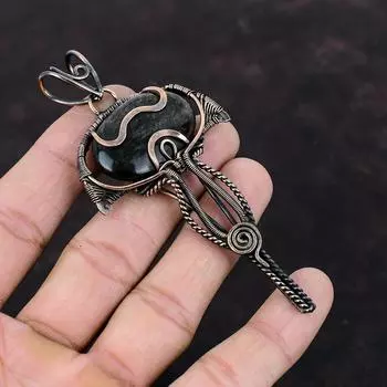 Серебряный кулон с обсидианом, кулон из медной проволоки, серебряный кулон с обсидианом, очень красивый кулон с драгоценным камнем, медные украшения ручной работы