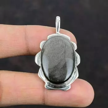 Серебряный кулон с обсидианом, подвеска ручной работы из драгоценного камня, подвеска из стерлингового серебра 925 пробы, уникальная подвеска, подарки на годовщину, потрясающие серебряные украшения