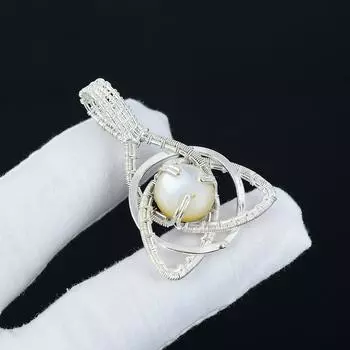Серебряный кулон с перламутровыми камнями Natura из стерлингового серебра 925 пробы — дизайн ручной работы, повседневные украшения с кельтским семейным узлом, обернутые проволокой, подарки 2.16 белый