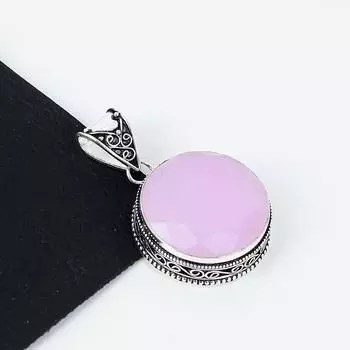 Серебряный кулон с розовым халцедоном и драгоценным камнем из серебра 925 пробы — дизайн ручной работы, повседневные украшения, уникальные подарки на день рождения из розового халцедона 2.16 розовый