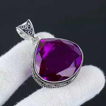 Серебряный кулон с розовым мистическим топазом из стерлингового серебра 925 пробы — дизайн ручной работы, повседневные украшения, уникальный кулон в подарок на день рождения 2.55 розовый