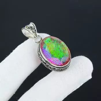 Серебряный кулон с розовым триплетным опалом из стерлингового серебра 925 пробы — овальный дизайн ручной работы, повседневные украшения, подарки на день рождения 1.77 розовый