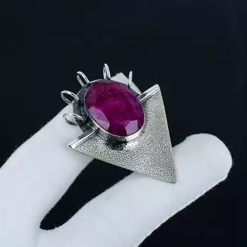 Серебряный кулон с рубиновым камнем из кашмира, серебро 925 пробы — дизайн ручной работы, повседневные украшения, уникальный подарок-подвеска для нее 2.55 красный