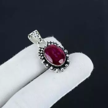 Серебряный кулон с рубиновым камнем из кашмира, серебро 925 пробы — дизайн ручной работы, повседневные украшения, уникальный кулон в подарок на вечеринку 1.96 красный