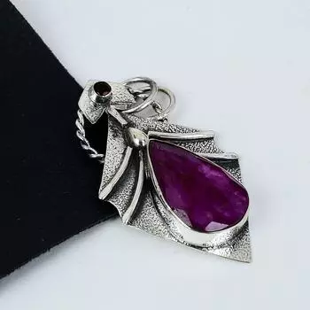 Серебряный кулон с рубиновым камнем из кашмира, серебро 925 пробы — дизайн ручной работы, повседневные украшения, уникальные подарки с красным гранатом 2.36 красный