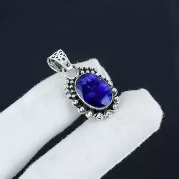 Серебряный кулон с синим сапфиром и драгоценным камнем из стерлингового серебра 925 пробы — дизайн ручной работы, повседневные украшения, уникальный кулон в подарок на день рождения 1.96 синий
