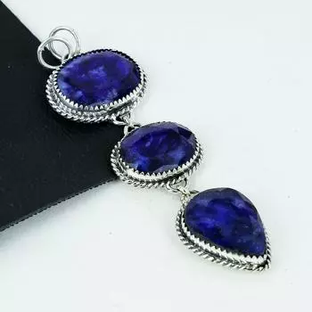 Серебряный кулон с синим сапфиром и драгоценным камнем из стерлингового серебра 925 пробы — дизайн ручной работы, повседневные украшения, уникальные кулоны, подарки на День отца 3.34 синий