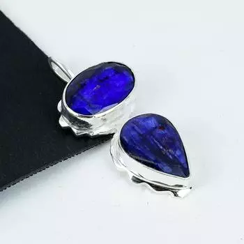 Серебряный кулон с синим сапфиром и драгоценным камнем из стерлингового серебра 925 пробы — дизайн ручной работы, повседневные украшения, уникальные подарки на День благодарения в виде кулона 2.75 синий