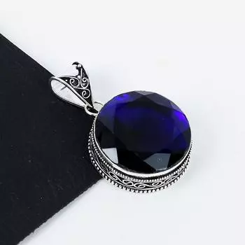 Серебряный кулон с синим сапфиром и драгоценным камнем из стерлингового серебра 925 пробы — дизайн ручной работы, повседневные украшения, уникальный кулон с синим сапфиром, подарки на День матери 2.16 синий